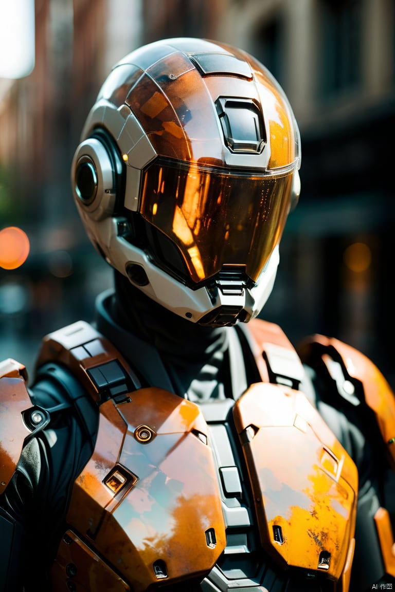  Portrait photo of transparent camo worn mech suit, ((light bokeh)), intricate, ((translucent) liquid water [rust]), elegant, sharp focus, photo by greg rutkowski, soft lighting, vibrant colors, masterpiece, ((streets)), detailed face, 35mm film photography