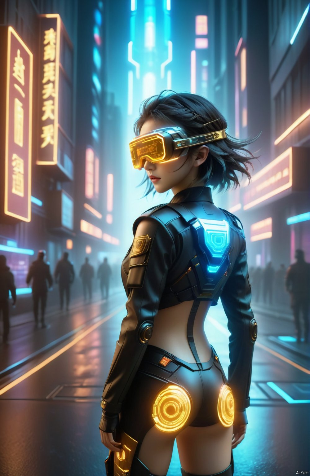 1girl,solo,(whole body),(cyberpunk streets),standing in the street,holographic display,(battle posture),navel,necktie,short_hair,wuman1,goggles,long_hair,building,mask,clothes glow,head-mounted_display<lora:EMS-317135-EMS:1.000000>