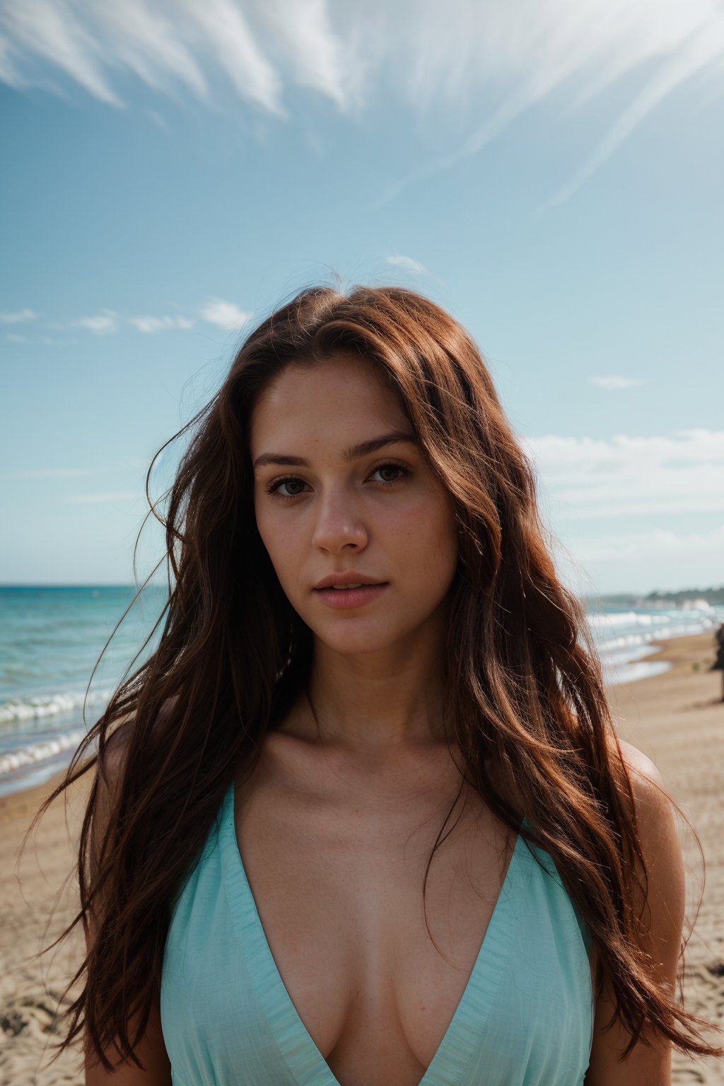 Realistic photography , Beautiful Female Long hair , beach