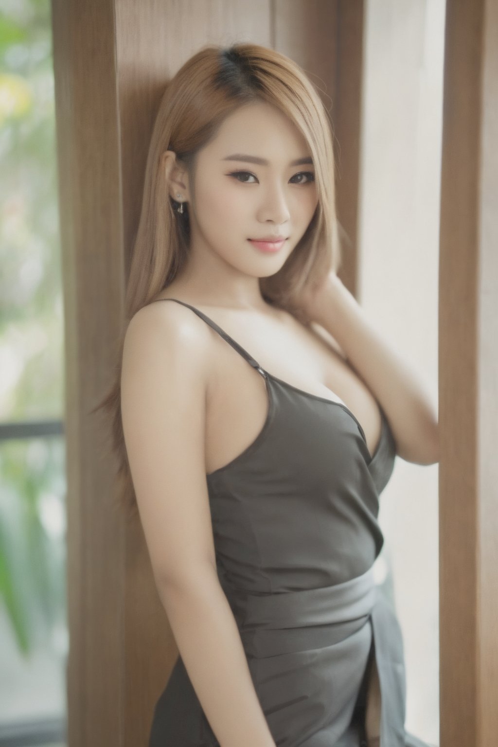 1girl, solo, Thailand model, flirtatious, realistic, indoor.