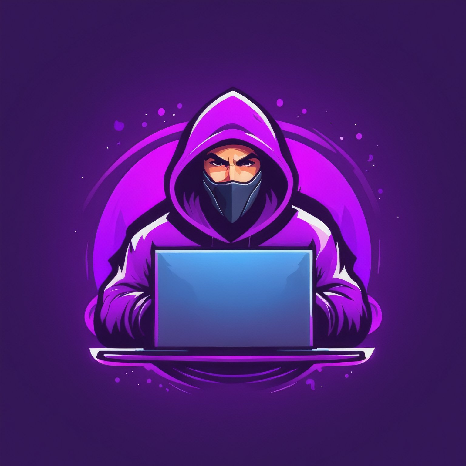 (best quality, 4k, 8k, highres, masterpiece:1.2), ultra-detailed,Gaming logo design,illustration, a man with a hoodie on and a laptop with a face on it.