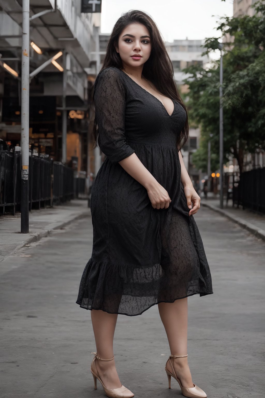 Plumpy women, modern dress, in city, professional photoshoot, chubby curvy women, sexy outfit, attractive, 