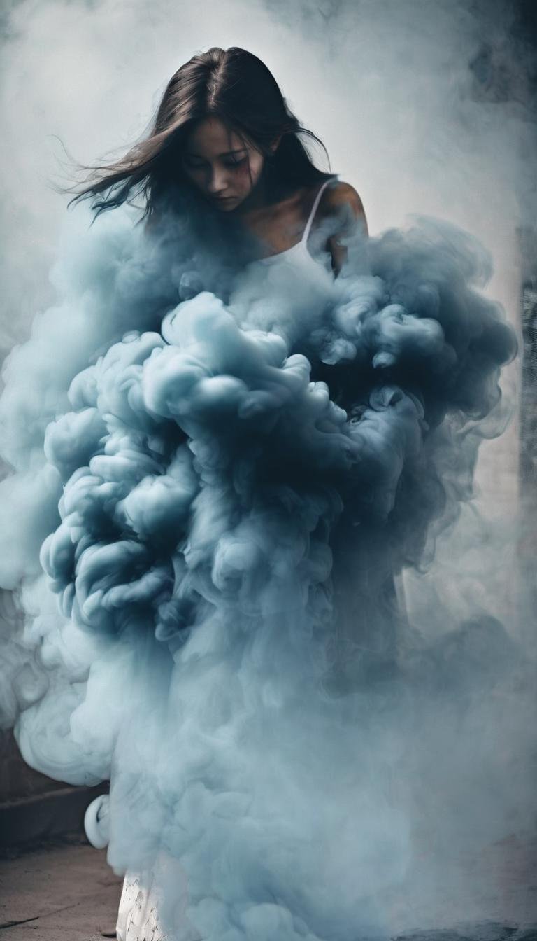 (a girl made of  blue smoke),dynamic vision,<lora:xl-shanbailing-1126darkness黑暗:1>,bailing_darkness,