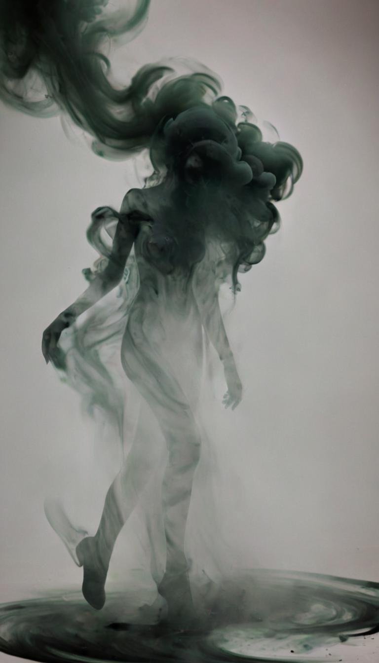 (a girl made of  black smoke),dynamic vision,<lora:xl-shanbailing-1126darkness黑暗:1>,bailing_darkness,darkgreen,