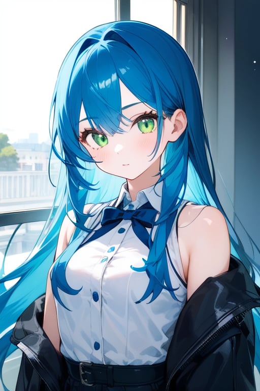 1girl,  blue hair,  green eyes by 哔咕哩吸哒 on Tensor.Art