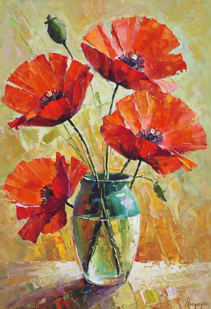 modern art, still life with poppies