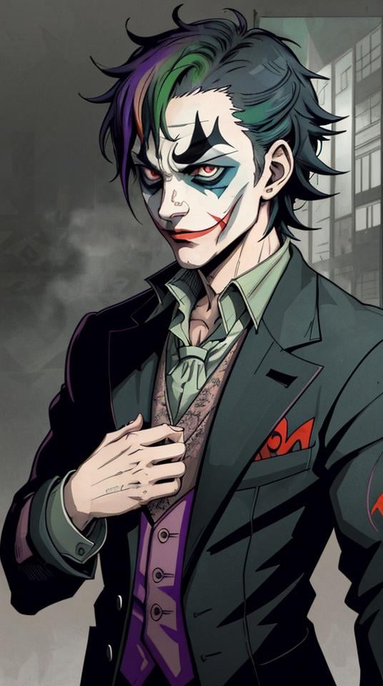 ((Vector)), ((Anime style)), A Joker\(Joker 2019\) ,epic, realistic, faded, neutral colors, ((((hdr)))), ((((muted colors)))), intricate scene, artstation, hyperdetailed, cinematic shot, warm lights, dramatic light, intricate details, vignette, complex background, [[teal and orange]], slate gray atmosphere, hyperdetailed, (closeup:0.9), ((Vector)), ((Anime style)),