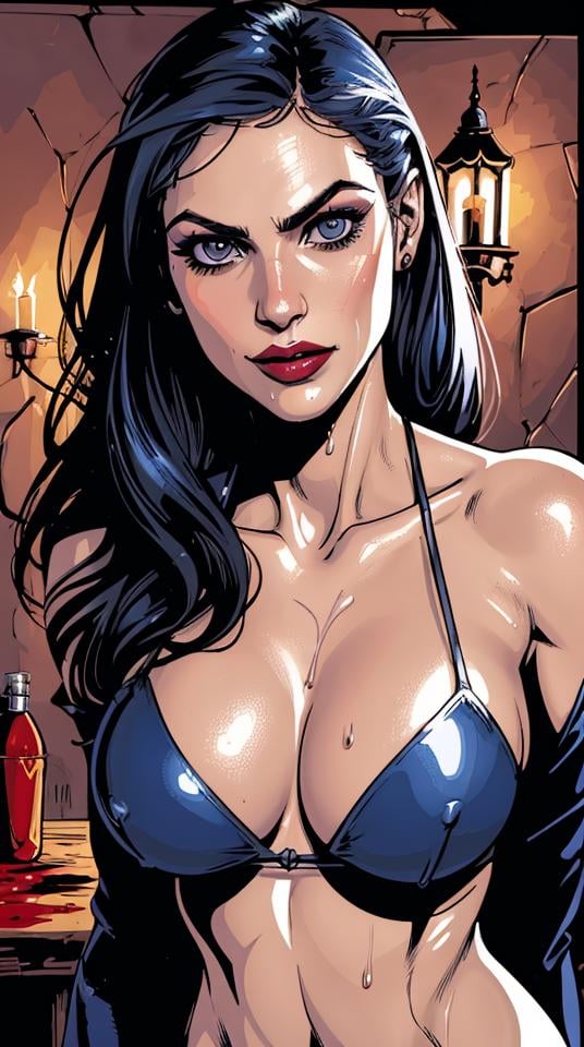 (((Vector))), ((Comics style)),RAW image, Epic scene, sks woman, ((portrait)), award-winning photo portrait of a werecreature (Alexandra Daddario as a \female-vampire\: 1.1), total naked, (bloody large breasts: 1.3), (((wet blood))), (pale skin: 1.6), (thin face, hollow cheeks: 1.3), ((colorful makeup)), drinking blood, fantasy castle interior background, photography, cinematic, warm lights, atmospheric scene, (bloody pussy), (detailed beautiful face, detail skin texture, ultra-detailed body:1.1), diffuse lighting, natural soft colors, ((Comics style)), <lyco:locon_rosario_v1_from_v1_64_32:0.9>