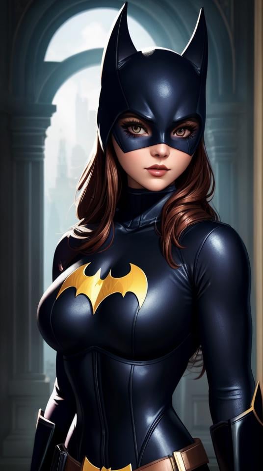 Closep photo portrait of Batgirl, atmospheric scene, masterpiece, best quality, (detailed beautiful face, detail skin texture, ultra-detailed body:1.1),