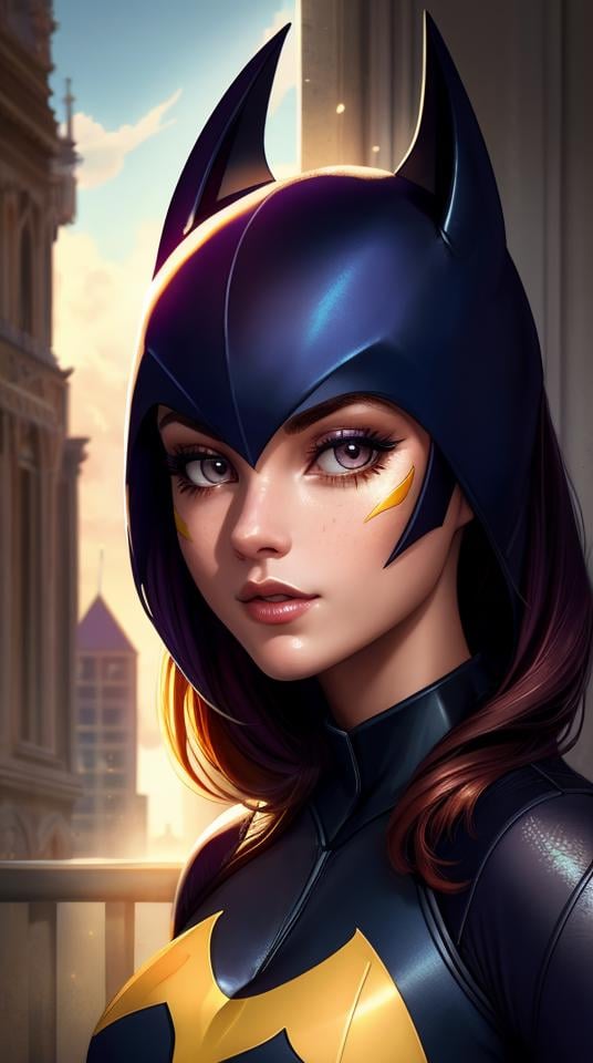 Closep photo portrait of Batgirl, atmospheric scene, masterpiece, best quality, (detailed beautiful face, detail skin texture, ultra-detailed body:1.1),