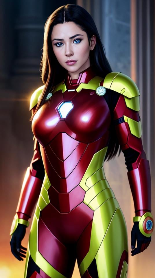 Closeup fullbody portrait of female Ironman, crimsone long hair, intricate background, atmospheric scene, masterpiece, best quality, (detailed beautiful face, detail skin texture, ultra-detailed body:1.1), fantasy, feminine+, shiny wet skin, looking at viewer, modelshoot style, (extremely detailed CG), photo of beautiful artwork, High Detail, Sharp focus, dramatic+, (photorealistic), Intricate, handsome,