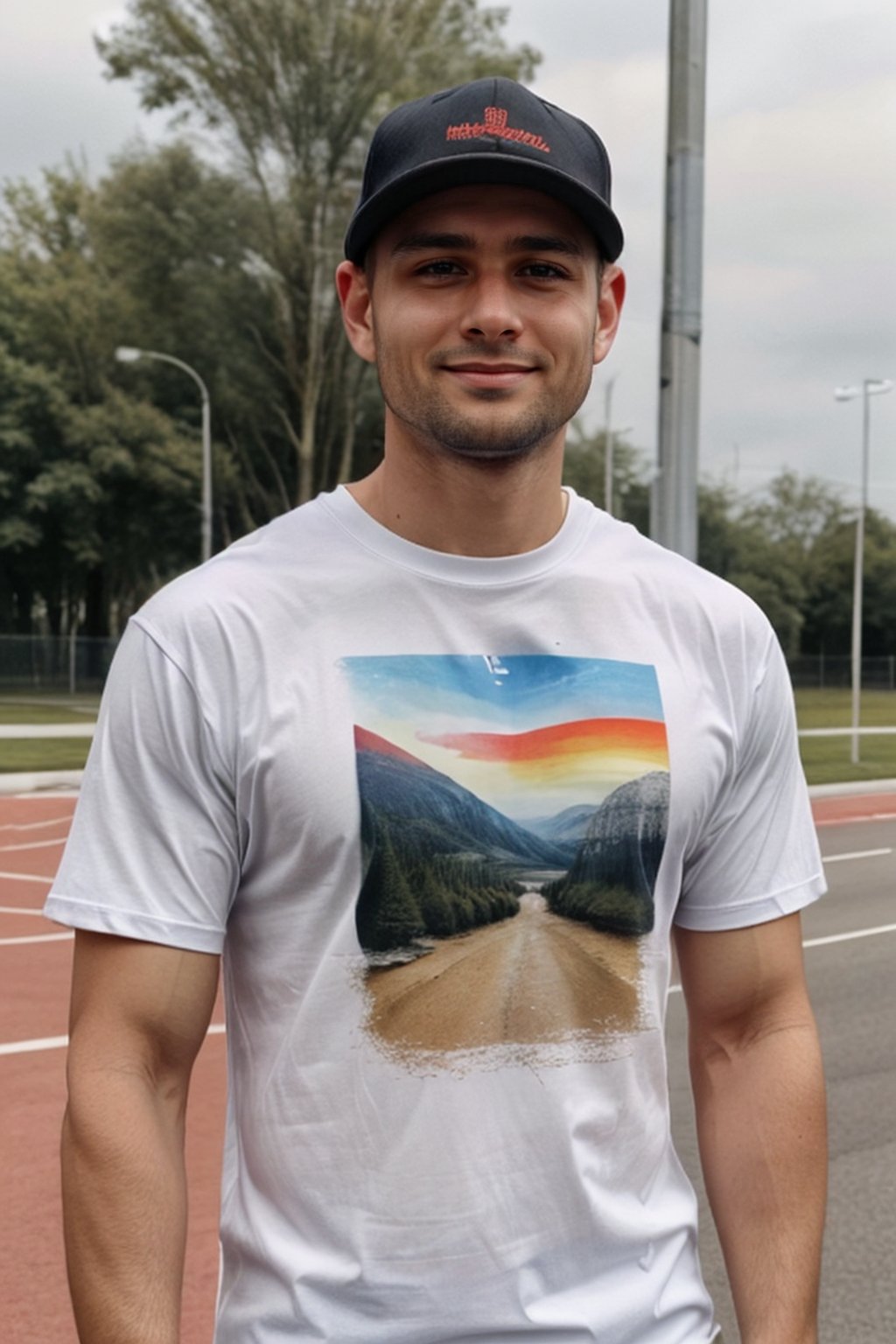  Photo upper body, skin clear, 8k, high_resolution, Masterpiece, background simple, looking at viewer, t-shirt , cap hat ,1boy, Youngman ,Handsome guy,Jaime