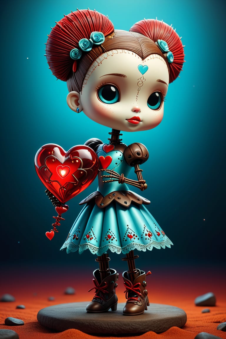 a very cute little voodoo-doll holding a heart, by Tadeusz Brzozowski, zbrush central contest winner, pop surrealism, brown and cyan color scheme, intricate image, voodoo”, stitches, wide eyed, profile pic, benjamin lacombe, iphone background, very cute and childlike, caretaker, remove, 50, very very intricate, mike, by Brian M. Viveros, by Pixar Concept Artists, by Ed Roth, by Jeff Koons, by Brandon Woelfel, by Ryohei Hase, by Shawn Coss, by Banksy, by Anna Füssli, generative art, body with black and red lava, 3d fractal, beautiful bone structure, made entirely from gradients, intricate skin pattern texture, cervix awakening, jen bartel, digitalt art, amazing depth, biomorphic, a photorealistic painting, inspired by Grytė Pintukaitė, instagram, photorealism, with vestiges of rusty machinery, watercolor inpaint, 🤠 using a 🖥, airbrush on canvas, rugged, complex composition!!, museum piece, colourised, metal art, desaturated!! super, max dennison nightsky, stars, stunning, something that even doesn't exist, mythical being, energy, molecular, textures, iridescent and luminescent scales, breathtaking beauty, pure perfection, divine presence, unforgettable, impressive, breathtaking beauty, Volumetric light, auras, rays, vivid colors reflects ,3d style
