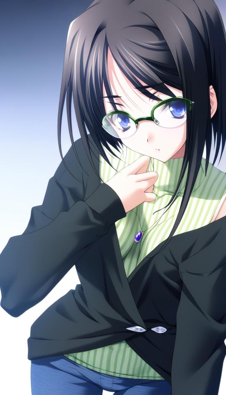 1girl,  Mishima Kazuki,  green vertical striped sleeveless turtleneck by CruZz127 on Tensor.Art
