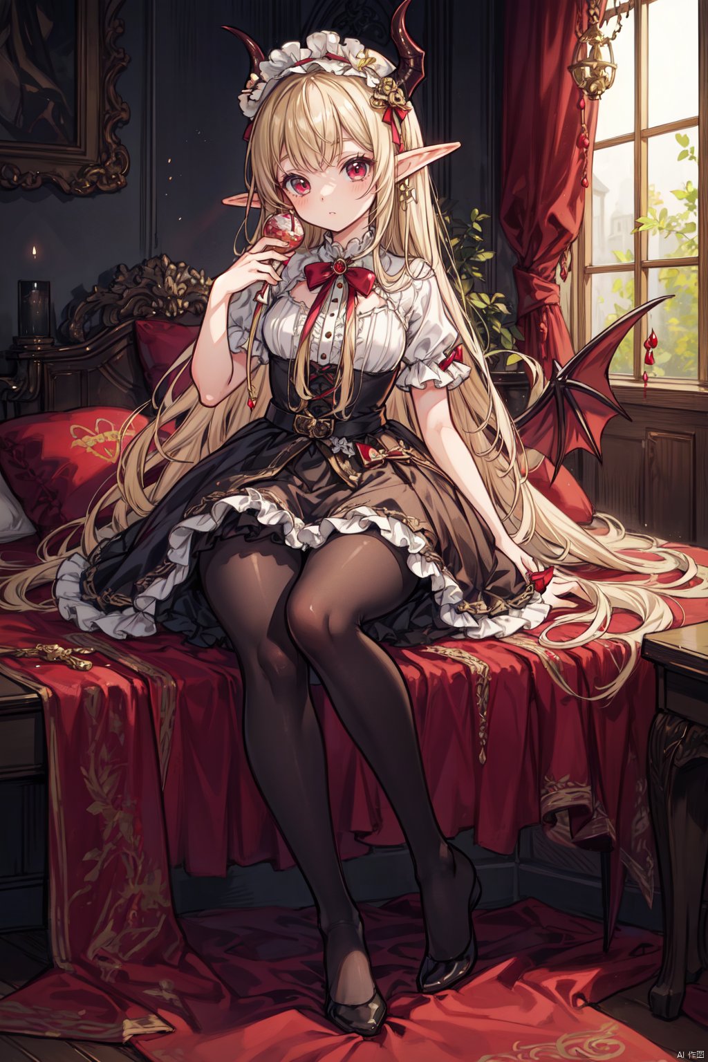  Oily delicate pantyhose,beautiful girl,(demon_princess),elf,full body,Plump legs,1girl,masterpiece,sweet_lolita,, top quality, best quality, official art, beautiful and aesthetic, extreme detailed,colorful,highest detailed,,no shoes,bj_Devil angel