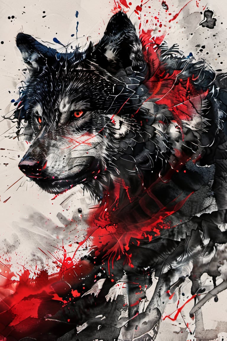 (masterpiece:1.1), (highest quality:1.1), (HDR:1.0), a wolf hiding in smoke, night, wolf showing teeth, hunting, red eyes, , colorful paint splatter, colorful ink wash painting, colorful, colorful background, ,ink, ink smoke,