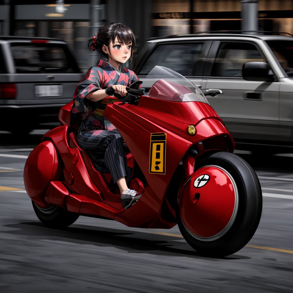 <lora:kanedabike004:0.7>,<lora:add_detail:0.9>,1girl,print_kimono,kanedabike,bigscooter,