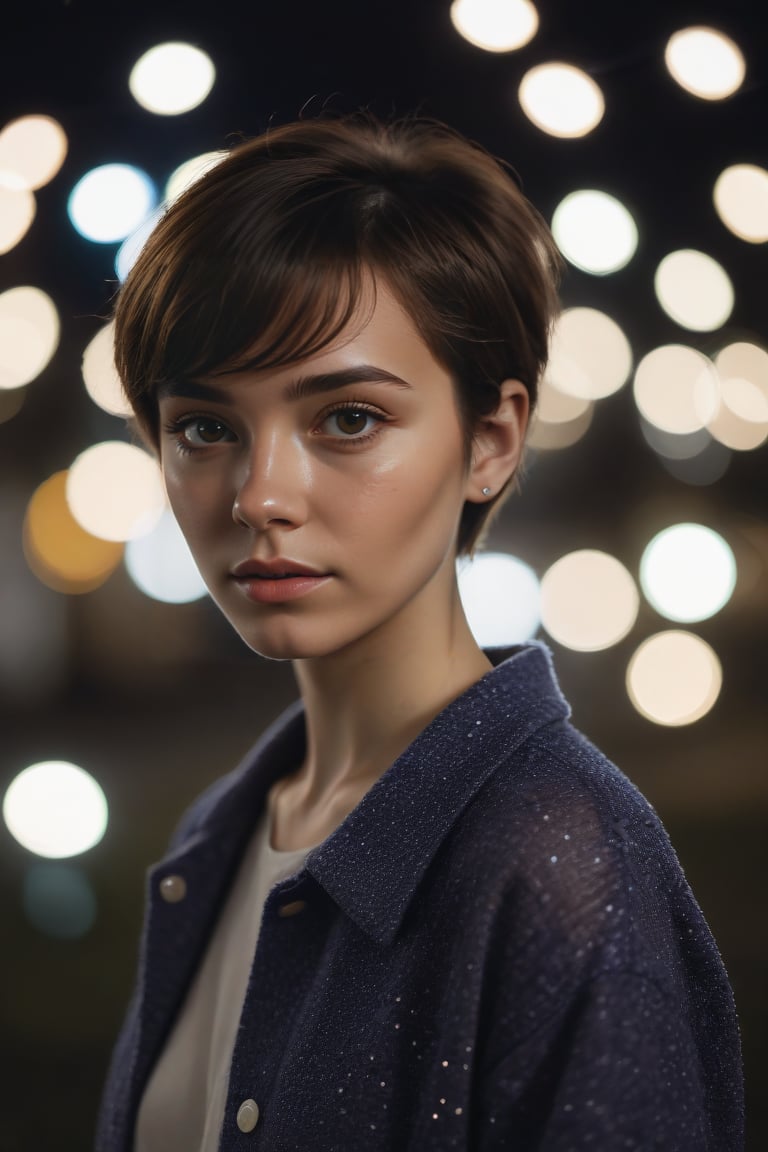  aesthetic portrait, 1girl,solo, short hair, bokeh, depth of field, cinematic, nighttime ,aesthetic portrait,better photography