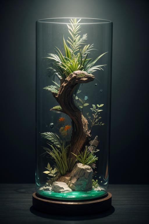 masterpiece of glass sculpture with plants inside,  water,  glowing by Wick.J on Tensor.Art