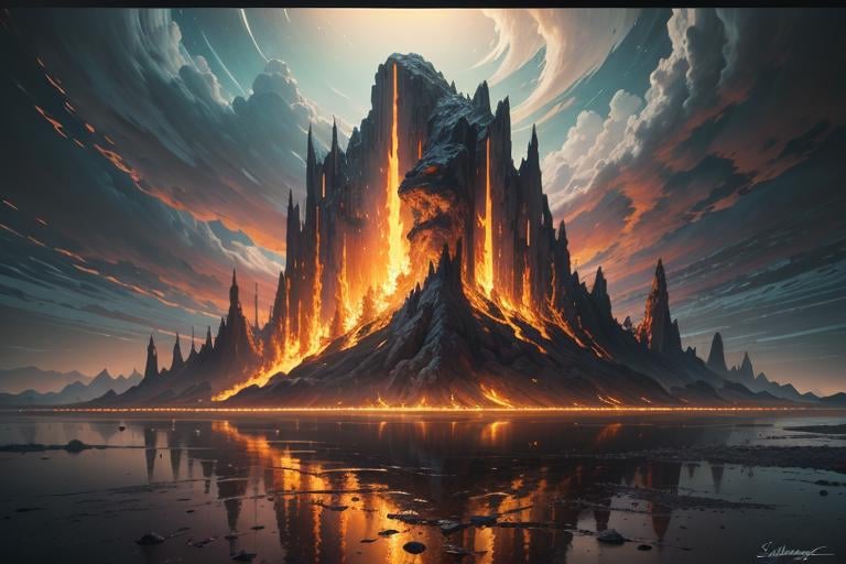 A beautiful earth filled with water and lava,  intricate,  masterpiece by Wick.J on Tensor.Art