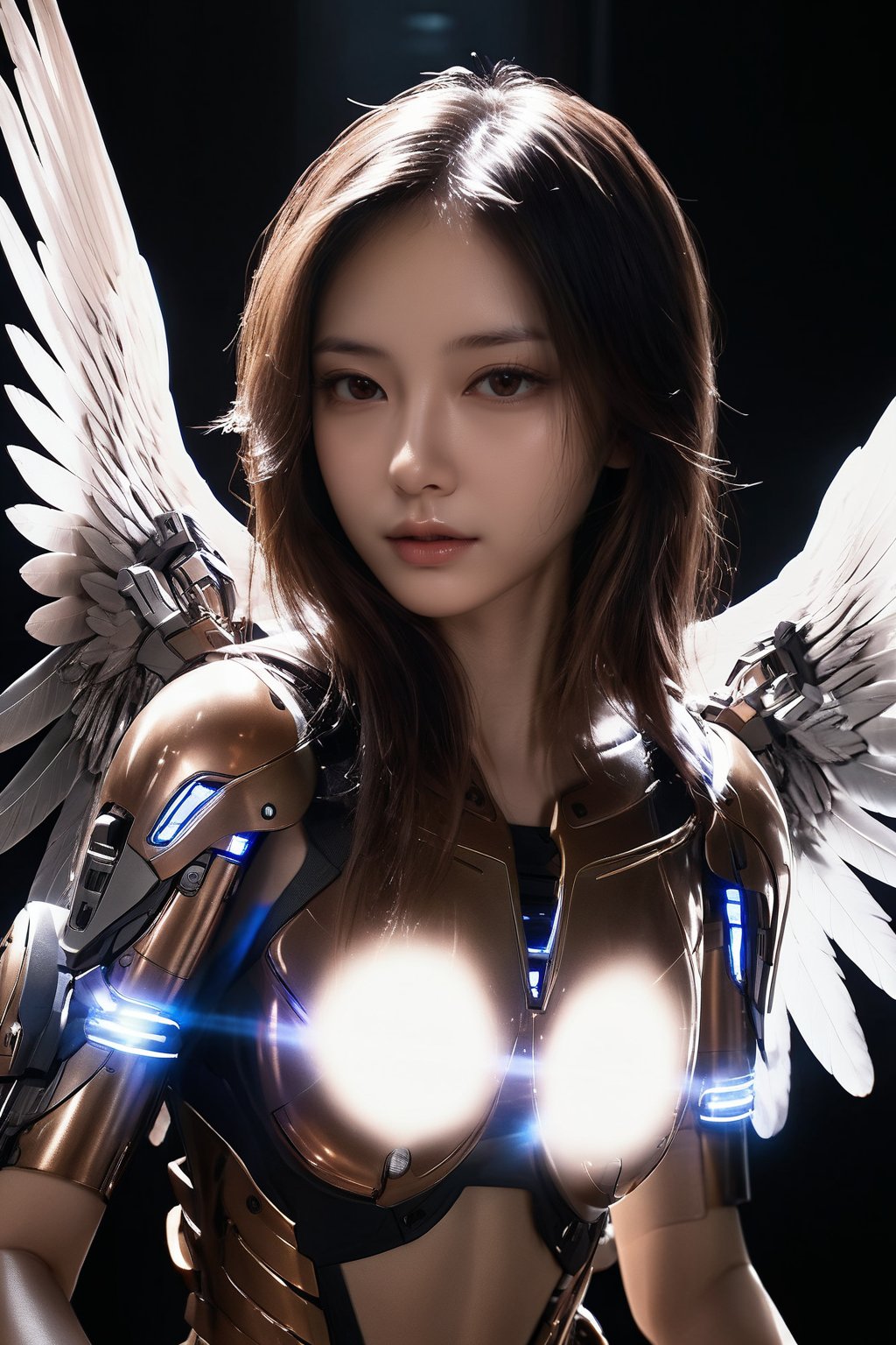 (ultra realistic,best quality),photorealistic,Extremely Realistic, in depth, hubggirl, cinematic light,hubgwomen,hubg_mecha_girl,
Award-winning work, beautiful angel, light through angel wings, hubg_mecha_girl:1.5,facing the lens, strong light and dark contrast, dramatic lighting, dark tone photos, movie tone, horror atmosphere, high definition, 8k, Sony movie machine shooting,dark,

taken by Canon EOS,SIGMA Art Lens 35mm F1.4,ISO 200 Shutter Speed 2000,Vivid picture,HUBGGIRL