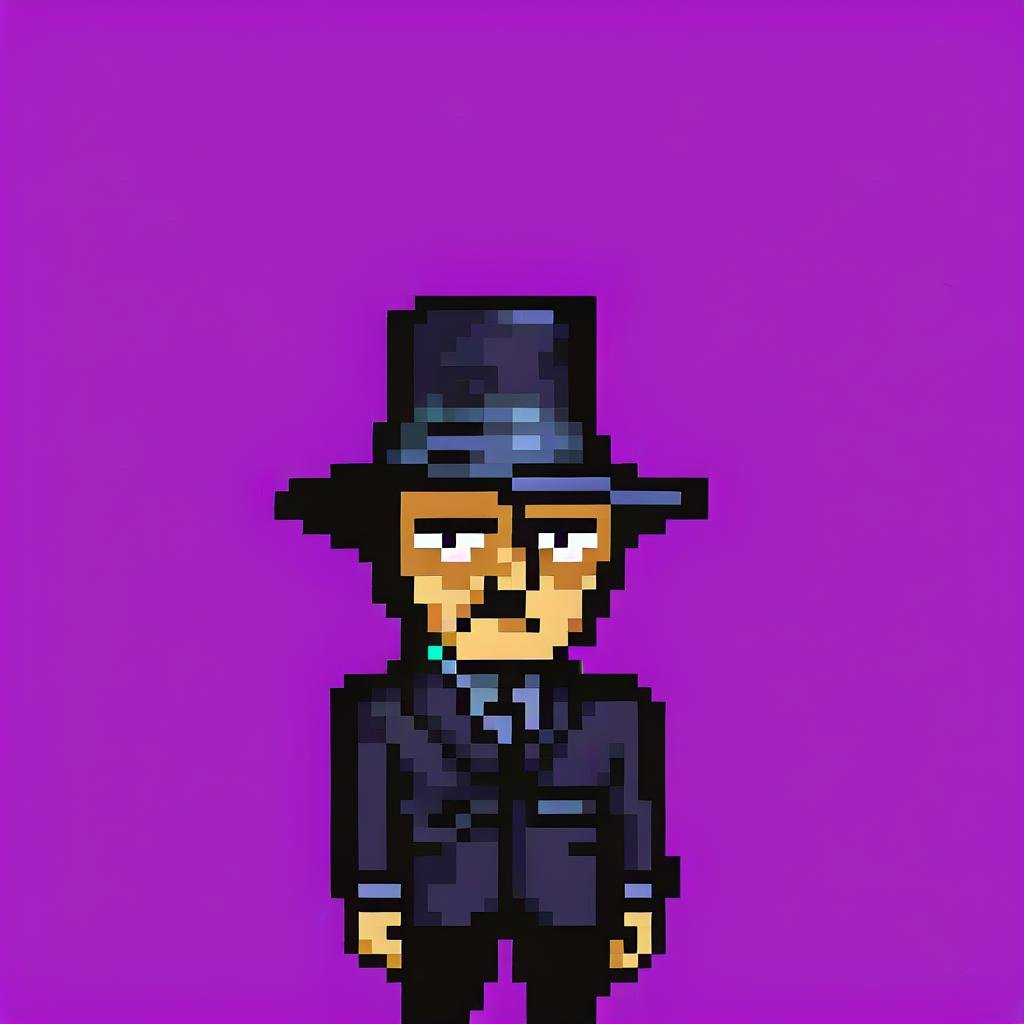 <lora:lisathepointless-v5.4_:1> by lisathepointless, solo, purple background, simple background, 1boy, solo, standing, black pants, sad, frown, male, neutral expression, unimpressed, (hat:1.2), headgear, headwear, looking at viewer, suit