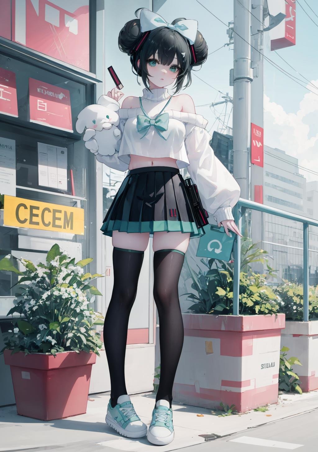 miku_cinnamon,  black hair,  hair bun by Lembont on Tensor.Art