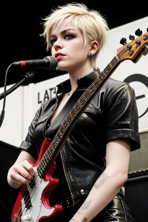 lesbian bassist, in a post-punk band, blond_hair