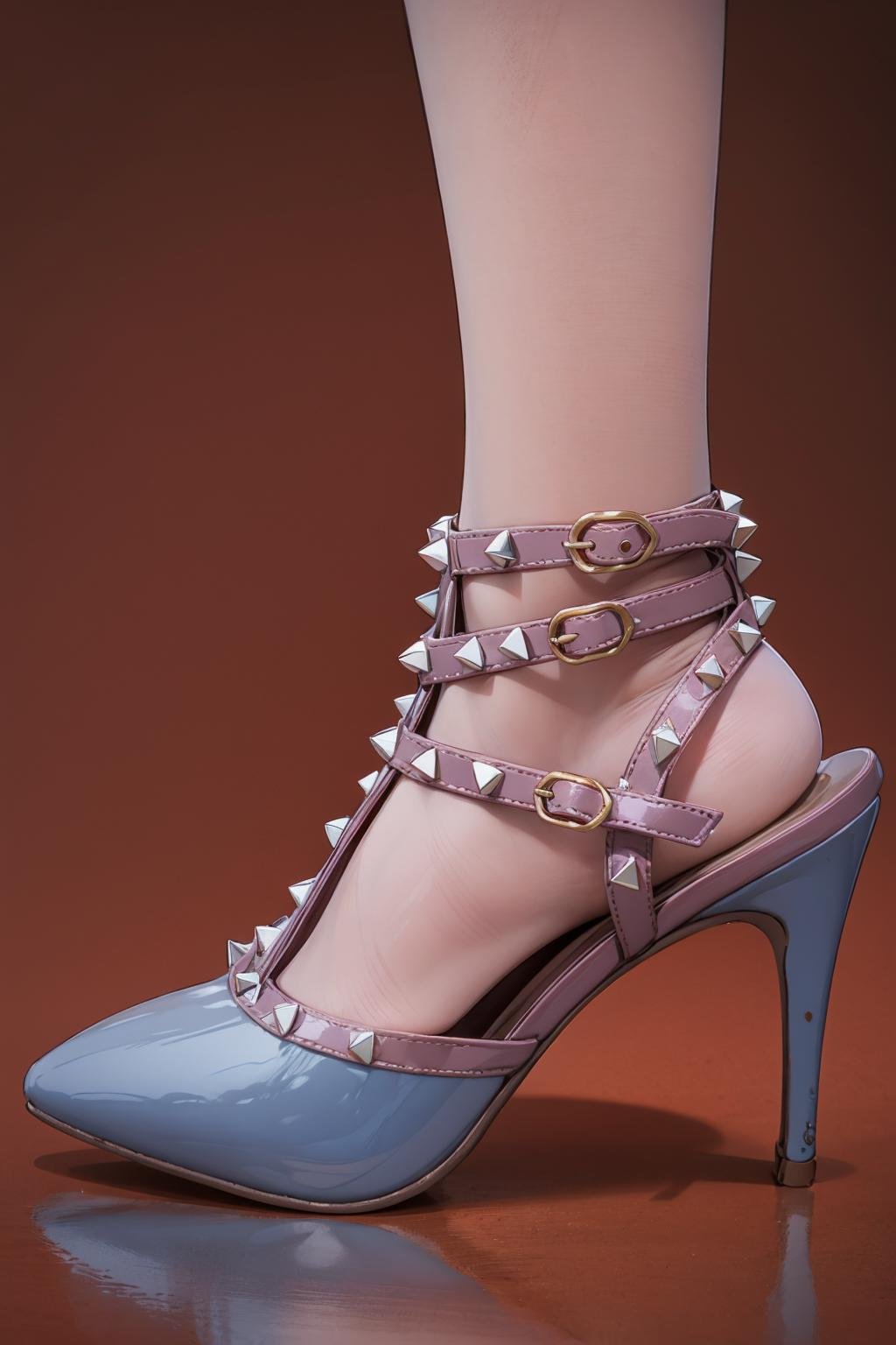 solo,1girl,outdoors,Feet close-up,<lora:0360 Valentino strappy high heels_v1:1>,ruanyi0360,high heels,spikes,pencil skirt,white shirt,red background,strappy heels,, best quality,masterpiece,highres,official art,extremely detailed cg unity 8k wallpaper