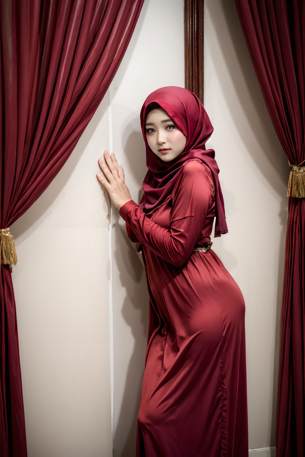 ((Red theme)),
1girl, solo, gown, hijab
The mosque, light of angels 
,H3NUY , ,Gim4l,JANGN4,photorealistic,GIM4L