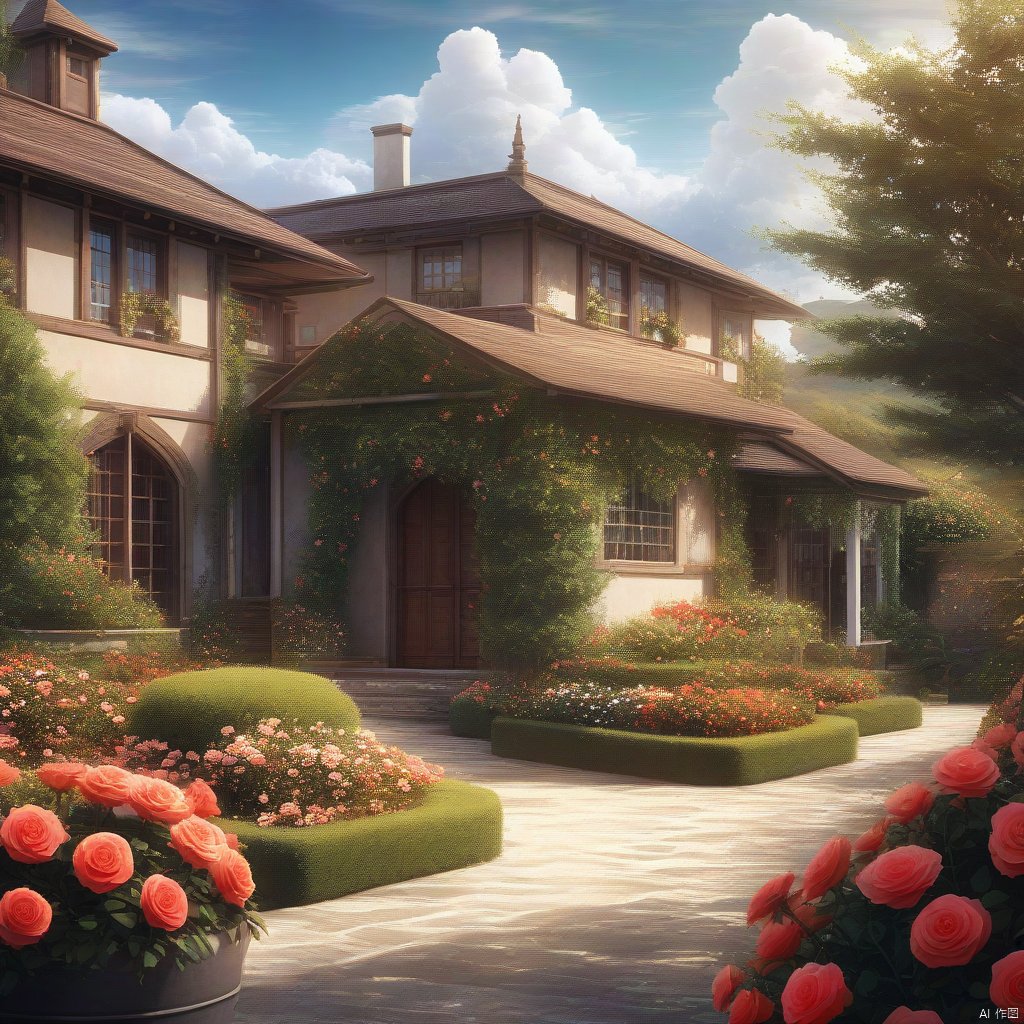Villa,  lots of blooming roses,  outdoor by 不见了的枫 on Tensor.Art