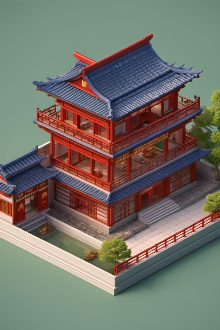 isometric building,chinese architecture,masterpiece,best quality,detailed details,HDR,UHD,8K,CG wallpaper,<lora:building-000012:0.8>,