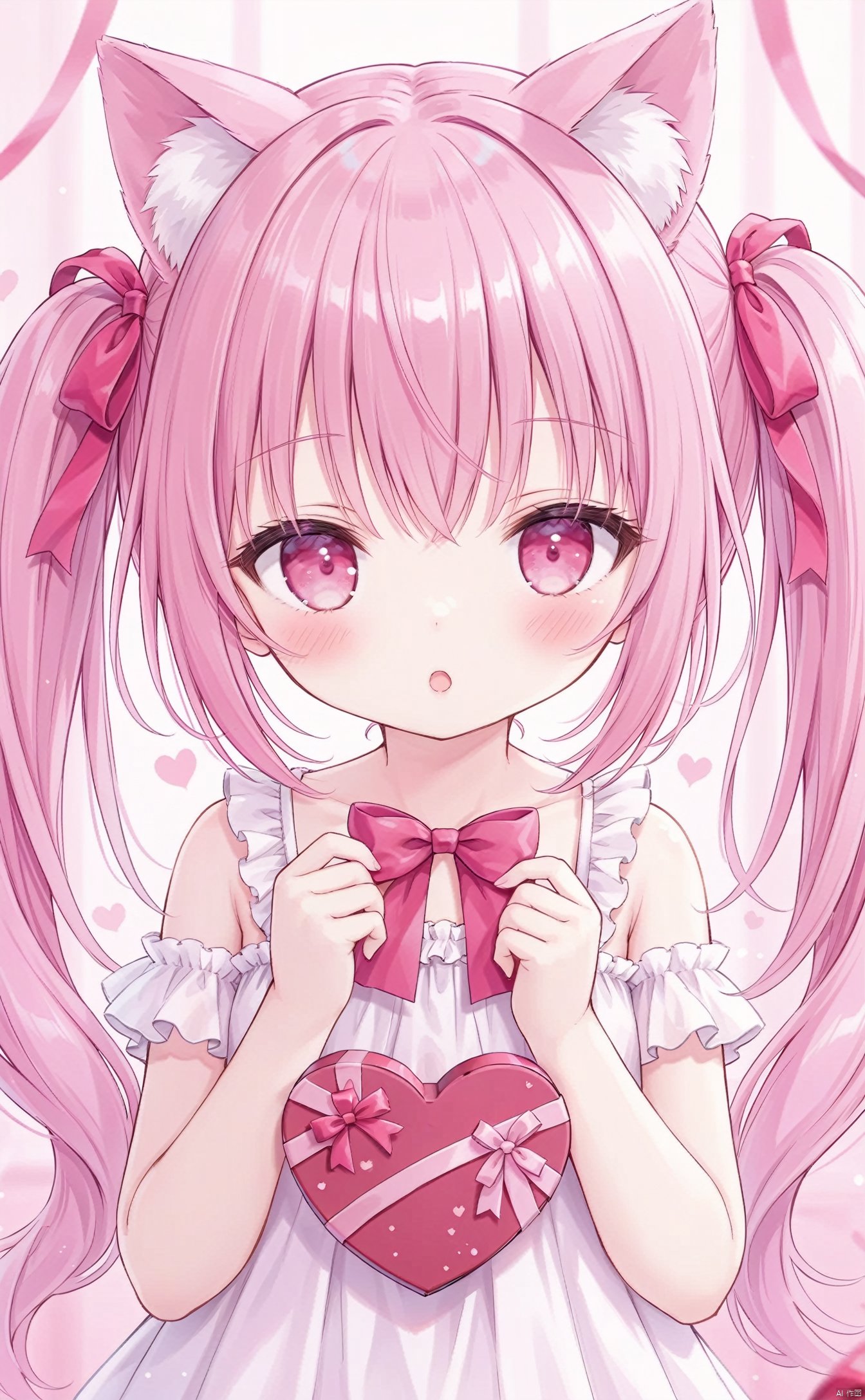 very long hair,twintails,loli,loli,loli,loli,loli,loli,loli,loli, ﻿grossissementdedeuxcentsoixantepourcent_portrait,grossissementdedeuxcentsoixantepourcent_portrait,grossissementdedeuxcentsoixantepourcent_portrait,grossissementdedeuxcentsoixantepourcent_portrait,grossissementdedeuxcentsoixantepourcent_portrait,grossissementdedeuxcentsoixantepourcent_portrait,grossissementdedeuxcentsoixantepourcent_portrait,grossissementdedeuxcentsoixantepourcent_portrait, 1girl, solo, pink_hair, long_hair, animal_ears, blush, pink_eyes, looking_at_viewer, ribbon, box, valentine, gift, :o