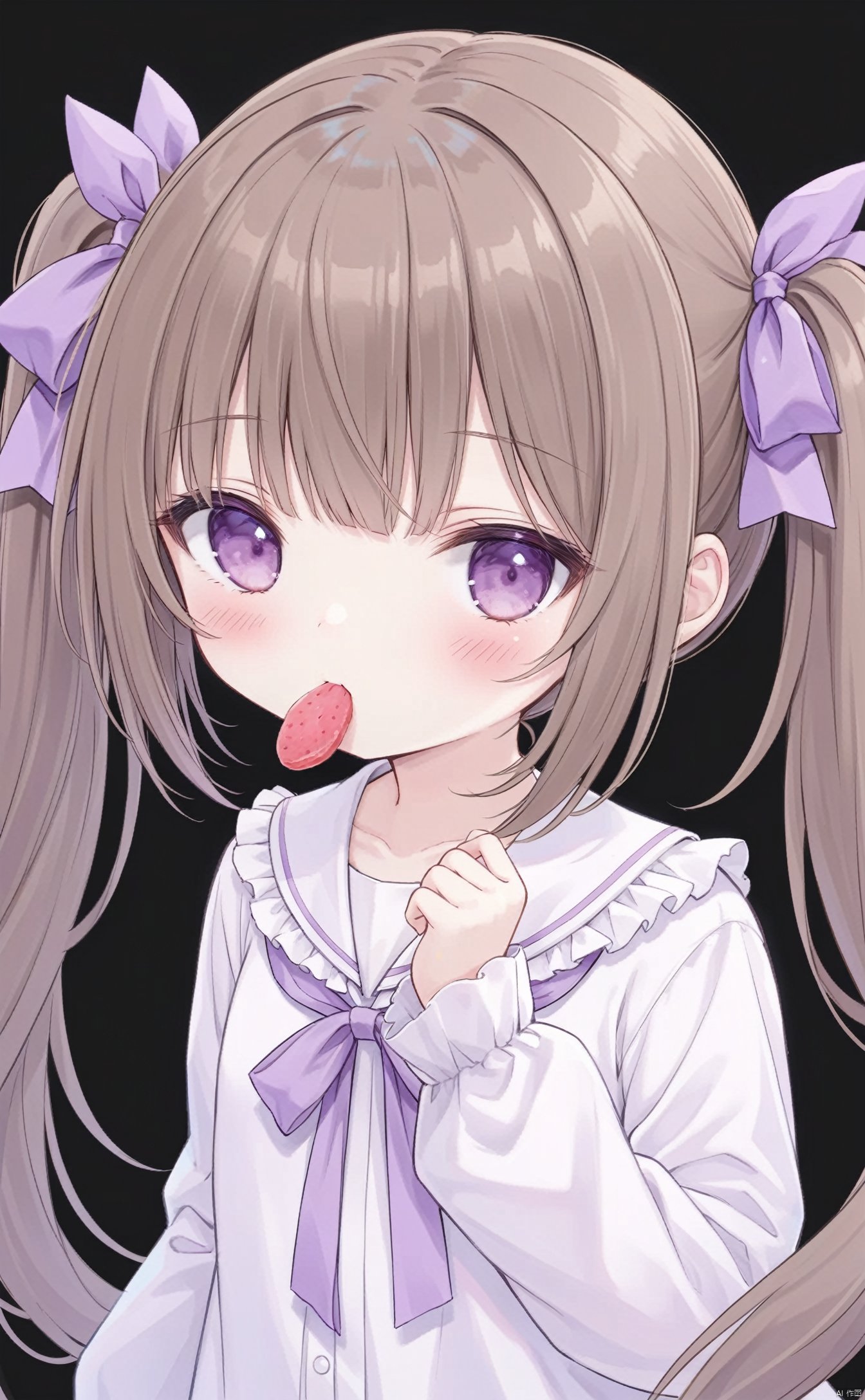 very long hair,twintails,loli,loli,loli,loli,loli,loli,loli,loli, ﻿grossissementdedeuxcentsoixantepourcent_portrait,grossissementdedeuxcentsoixantepourcent_portrait,grossissementdedeuxcentsoixantepourcent_portrait,grossissementdedeuxcentsoixantepourcent_portrait,grossissementdedeuxcentsoixantepourcent_portrait,grossissementdedeuxcentsoixantepourcent_portrait,grossissementdedeuxcentsoixantepourcent_portrait,grossissementdedeuxcentsoixantepourcent_portrait,1girl, solo, long_hair, looking_at_viewer, brown_hair, blush, ribbon, bangs, long_sleeves, hair_ribbon, mouth_hold, purple_eyes