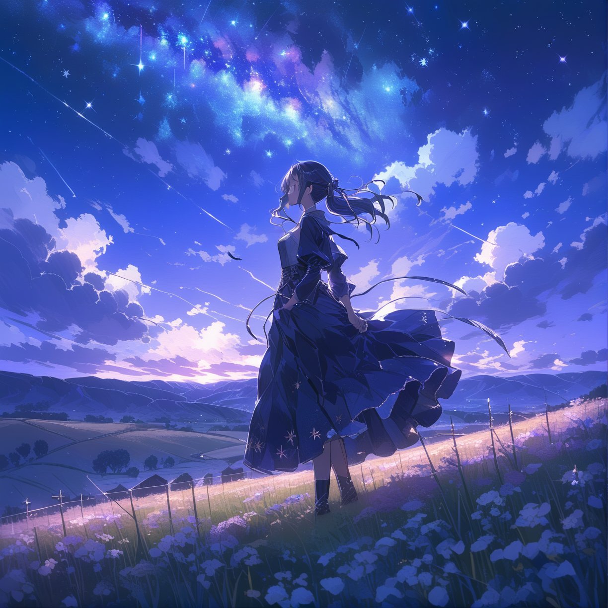 1girl, full body, from side, field, scenery, starry sky, night,
masterpiece, best quality, aesthetic