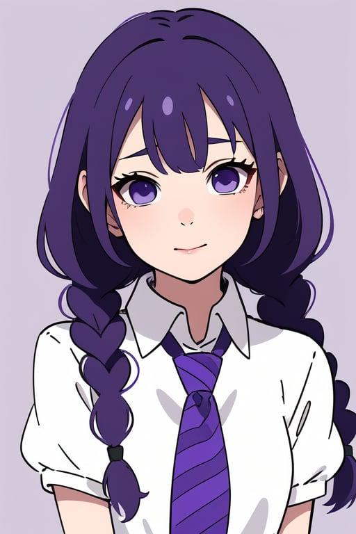 sumirekakeitimeskippo, cute, purple hair, school uniform, purple tie, purple eyes, twin braids