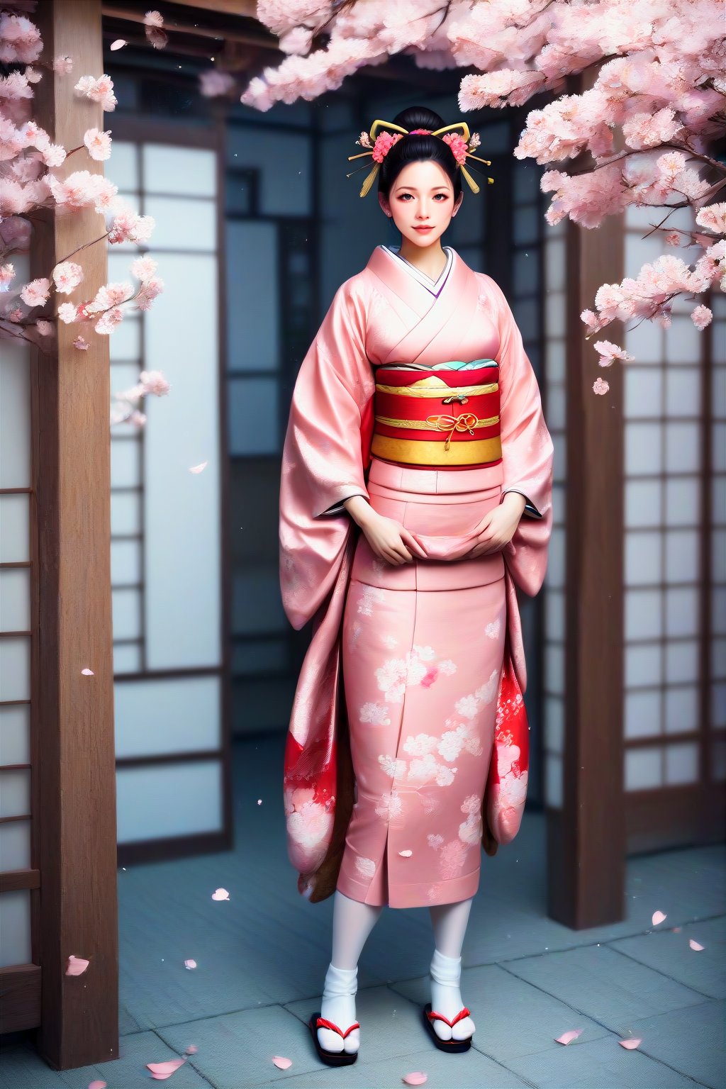 Score_9, Score_8_up, Score_7_up, Score_6_up, Score_5_up, Score_4_up, source_realistic, realistic, masterpiece, best quality, ultra-detailed, ultra high res, photorealistic, RAW photo, realistic lighting, 
BREAK
full body, 1girl, solo, kimono, traditional japanese white socks, geta, traditional japanese sandals, FuturEvoLabKimono, FuturEvoLabgirl, cherry blossom tree, 