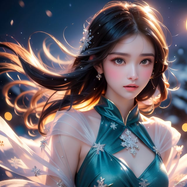 Medium: Ultra-fine painting. Subject: A young woman in a Blue colordress running,  adorned with jade jewelry,  Emotion: Tr...