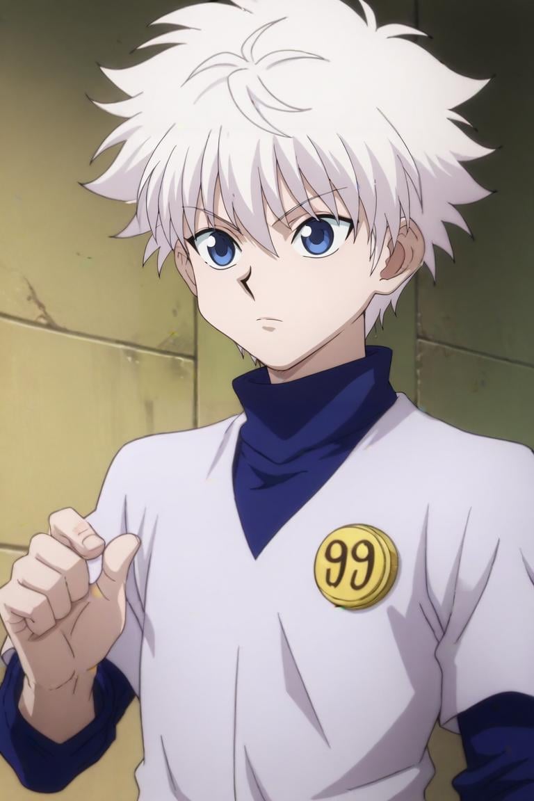 score_9, score_8_up, score_7_up, score_6_up, score_5_up, score_4_up, BREAK source_anime, (best quality:1.1), (masterpiece:1.4), , upper body, , 1boy, solo, male focus, <lora:killua_zoldyck_pony:0.92>, killua_zoldyck, white hair, blue eyes, , , One hand raised, signaling a question, <lora:sdxl_lightning_8step_lora:1>