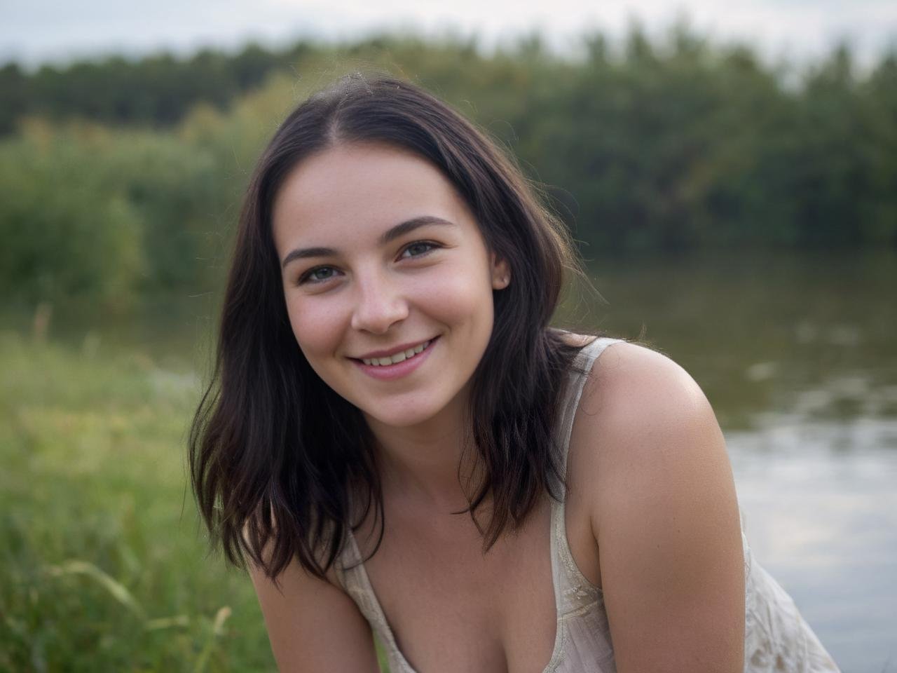 award winning photo, joy19, delicate, beautiful, portrait, (freckles:0.1), long black hair, cute smile, cinematic