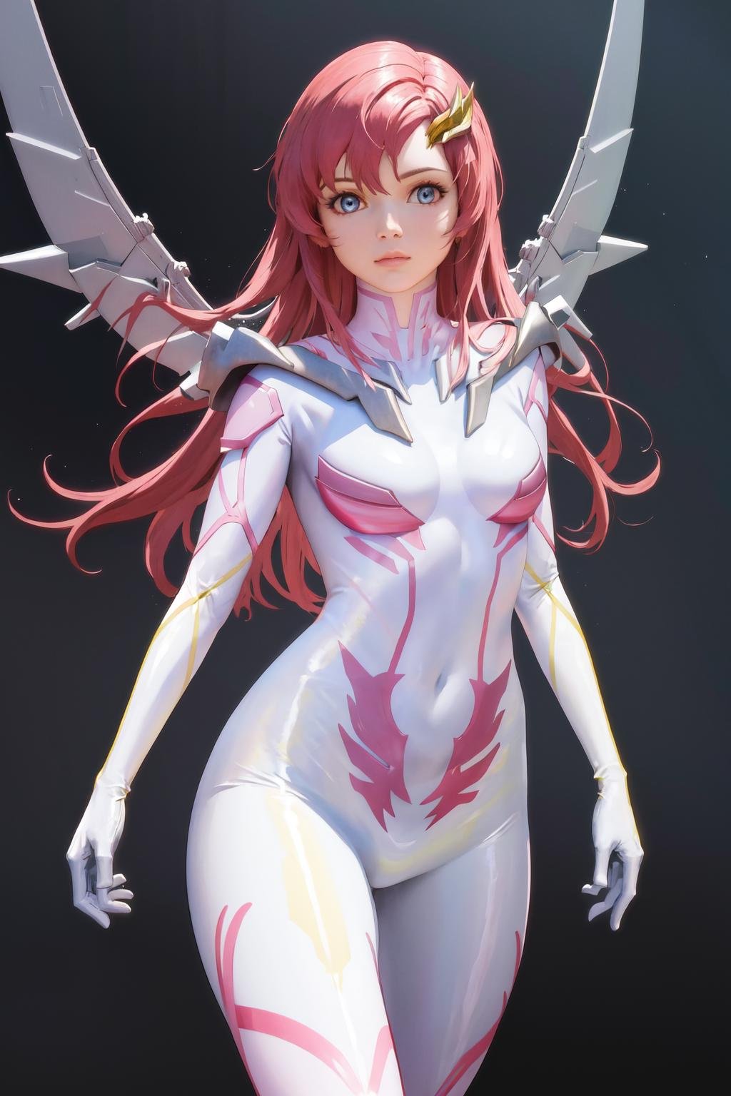 masterpiece, best quality, highres, 1girl hair ornament, pilot suit white gloves <lora:lacus_clyne_pilot_suit:1> photorealistic