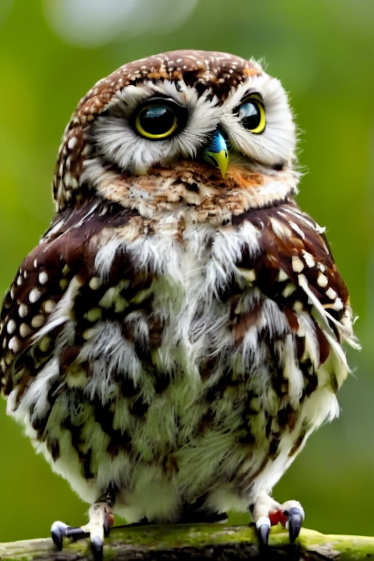 (masterpiece, best quality: 1.1), (owl), high resolution, (ultradetailed), (only: 1.5), (full body), solo, fantastic background, volumetric lighting, intricate details, tone mapping, sharp focus, hyper detailed, hyper realistic, bird, no_human, animal_focus, cute and adorable little owl, round shaped body, balloon shaped body. 