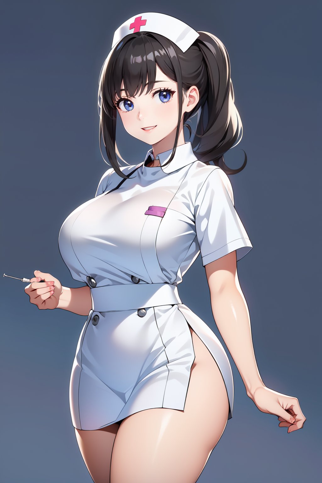 score_9, score_8_up, score_7_up, score_6_up, score_5_up, score_4_up, 
Source_Anime, 
1 girl, mature and beautiful girl, Japanese nurse, nurse suit, Slim figure, syringe, gray gradient background, no background, Nurse suit