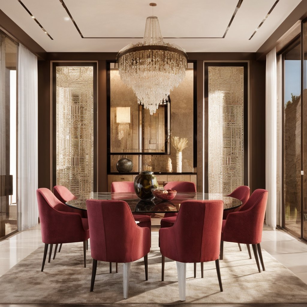 Luxury interior, interior, dinningroom ,glass doors and windows,photorealistic, natural light, scenery, best quality, masterpiece,Interior,luxury interior