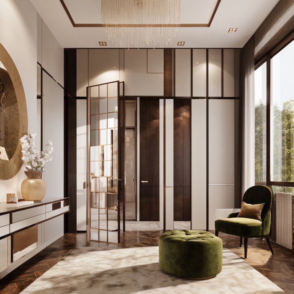 Luxury interior, interior, bedroom,glass doors and windows,photorealistic, natural light, scenery, best quality, masterpiece,Interior,luxury interior