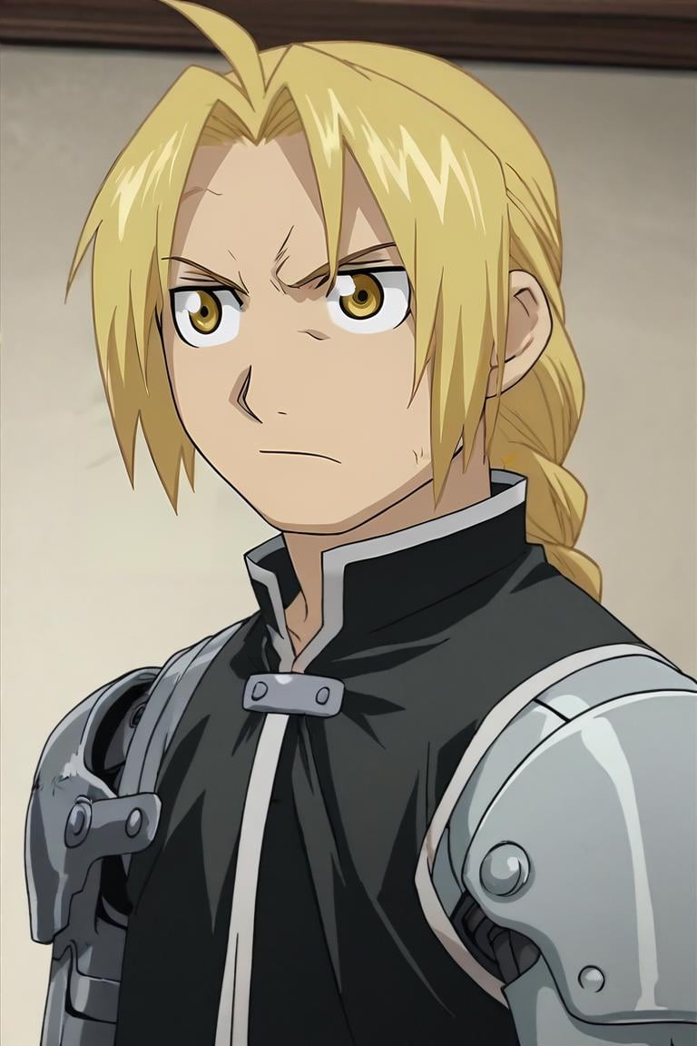 score_9, score_8_up, score_7_up, score_6_up, score_5_up, score_4_up, BREAK source_anime, anime screencap, anime coloring, , , upper body, , 1boy, solo, male focus, <lora:edward_elric_pony:0.98>, edward_elric, blonde hair, yellow eyes, braid, single braid, braided ponytail, single mechanical arm, prosthesis, day of the dead costume, grimdark, , <lora:sdxl_lightning_8step_lora:1>