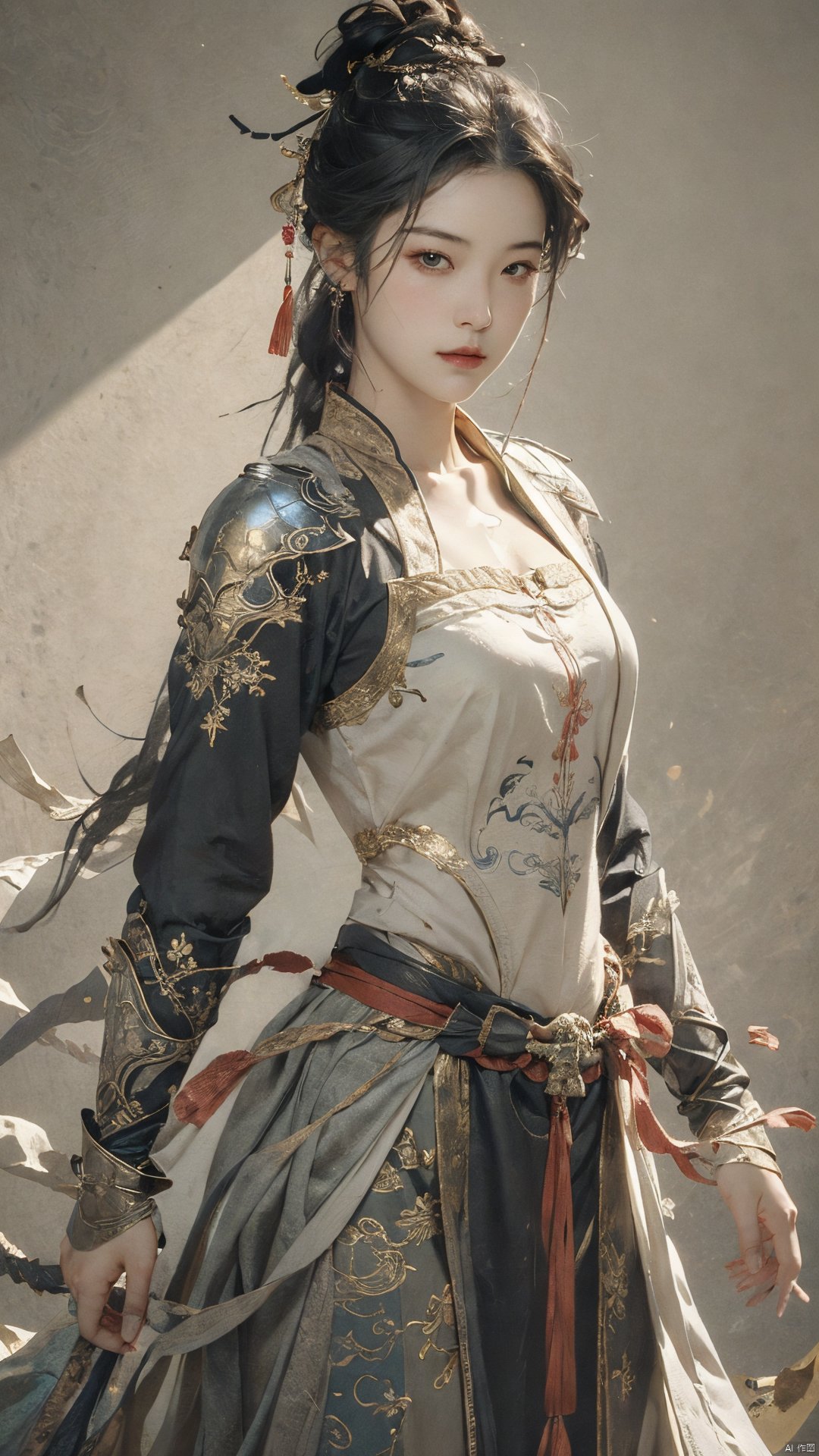  masterpiece,best quality,1girl, beautiful chinese girl, (beautiful detailed armor), black eyes,
Game art,The best picture quality,Highest resolution,8K,(Head close-up),(Rule of thirds),Unreal Engine 5 rendering works, (The Girl of the Future),(Female Warrior),
An eye rich in detail,(knightess),Elegant and noble,indifferent,brave,bandeau top,
(Ancient runes of light,Combat accessories with rich details,Metallic luster)
photo poses,simple background,Ray tracing,Game CG,(3D Unreal Engine),OC rendering reflection pattern,
(super fucking cool)