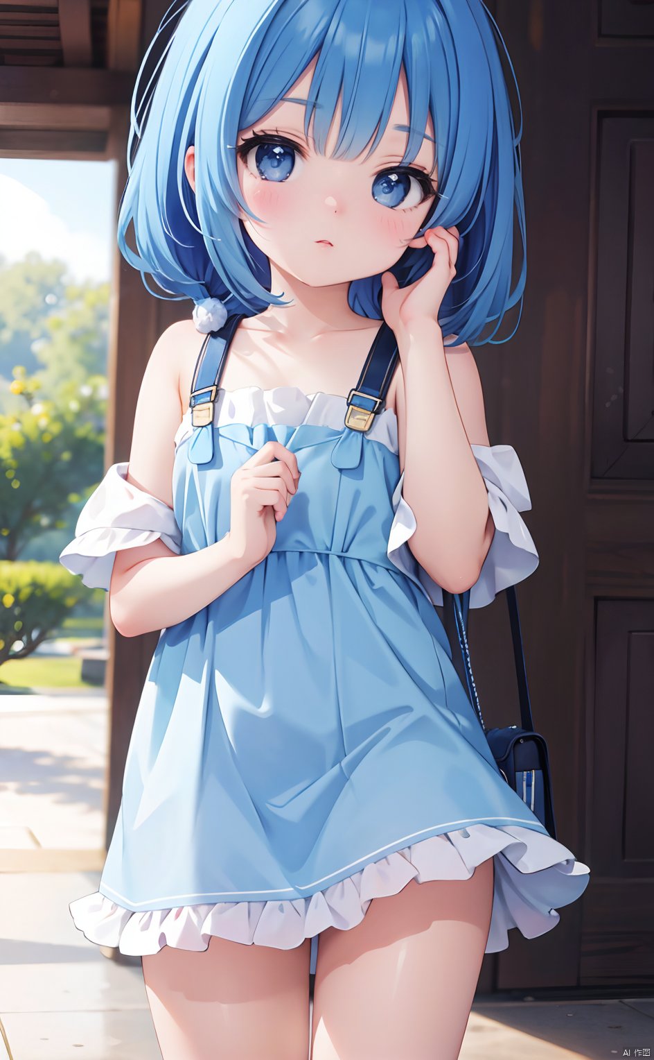  masterpiece,8k,best quality,loli,solo,kawaii,(depth of field),blue hair