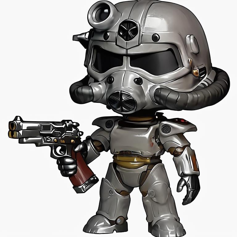 score_9, score_8_up, score_7_up,fallout,power armor,solo,simple background,white background,holding,standing,weapon,chibi,holding weapon,gun,no humans,mask,helmet,robot,holding gun,,science fiction,gas mask,chibi <lora:fallout_pony:0.8>