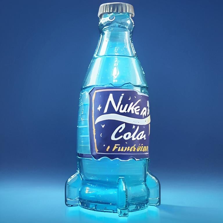 score_9, score_8_up, score_7_up,fallout,nuka cola,blue,glow,quantum text on bottle,simple background,artist name,signature,english text,no humans,blue background,bottle,blue theme,transparent,still life <lora:fallout_pony:0.8>